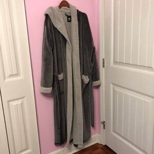 David Archy Gray Hooded Double Layer Velvet Fleece Robe size XL